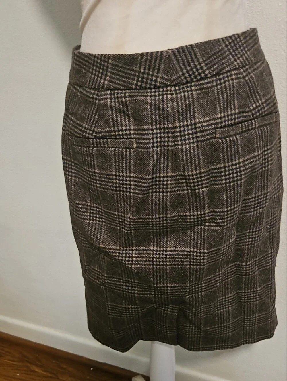 90s VintageJ. Crew Wool Cashmere Brown Plaid Wool Pencil Skirt Size 2